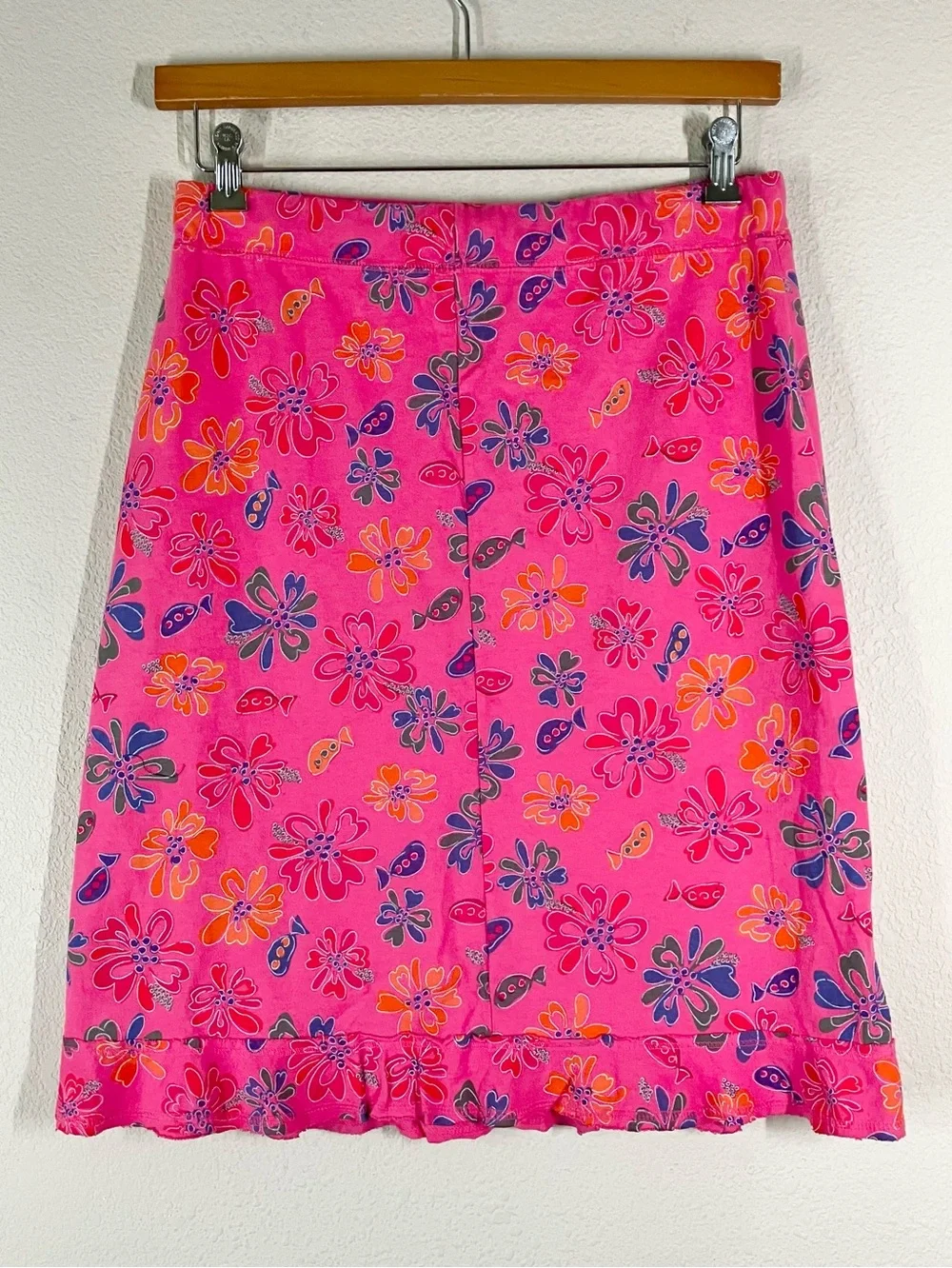FRESH PRODUCE A-line Midi Skirt M Pull-On Floral Fish Print Beach Resort Summer - Picture 9 of 11